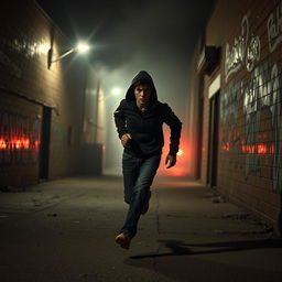 A tense and dramatic scene depicting a criminal runaway in an urban environment