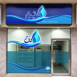 A storefront for a water filter sales and service shop named 'أوركيدا' in Arabic