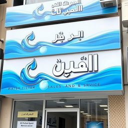 A storefront for a water filter sales and service shop named 'أوركيدا' in Arabic