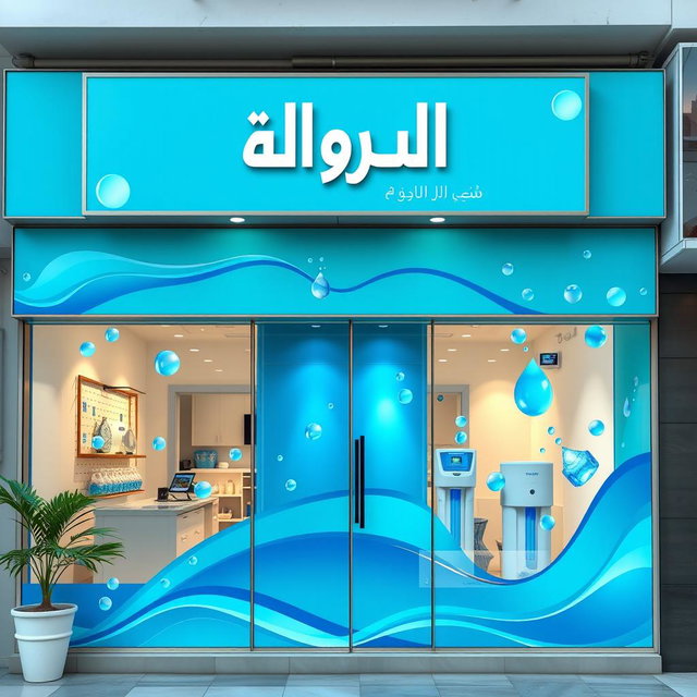 A vibrant storefront for a shop specializing in the sale and maintenance of home water filter devices, named 'أوركيدا' in Arabic