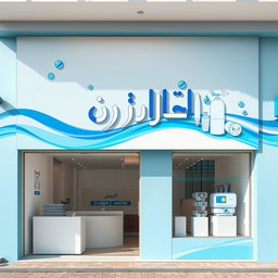 A vibrant storefront for a shop specializing in the sale and maintenance of home water filter devices, named 'أوركيدا' in Arabic