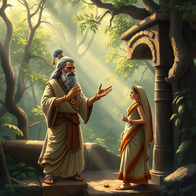 Ravana disguised as an ascetic sage standing outside the Lakshman Rekha, exuding an aura of cunning and deceit