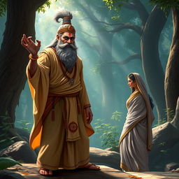 Ravana disguised as an ascetic sage standing outside the Lakshman Rekha, exuding an aura of cunning and deceit