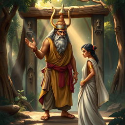 Ravana disguised as an ascetic sage standing outside the Lakshman Rekha, exuding an aura of cunning and deceit