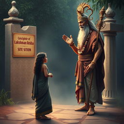 Ravana dressed as an ascetic sage, standing outside the Lakshman Rekha