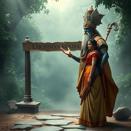 Ravana dressed as an ascetic sage, standing outside the Lakshman Rekha
