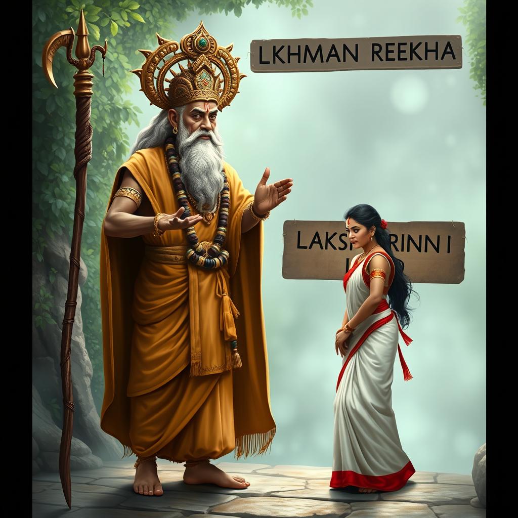 Ravana dressed as an ascetic sage, standing outside the Lakshman Rekha