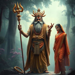 Ravana dressed as an ascetic sage, standing outside the Lakshman Rekha