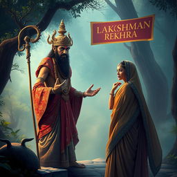 Ravana dressed as an ascetic sage, standing outside the Lakshman Rekha