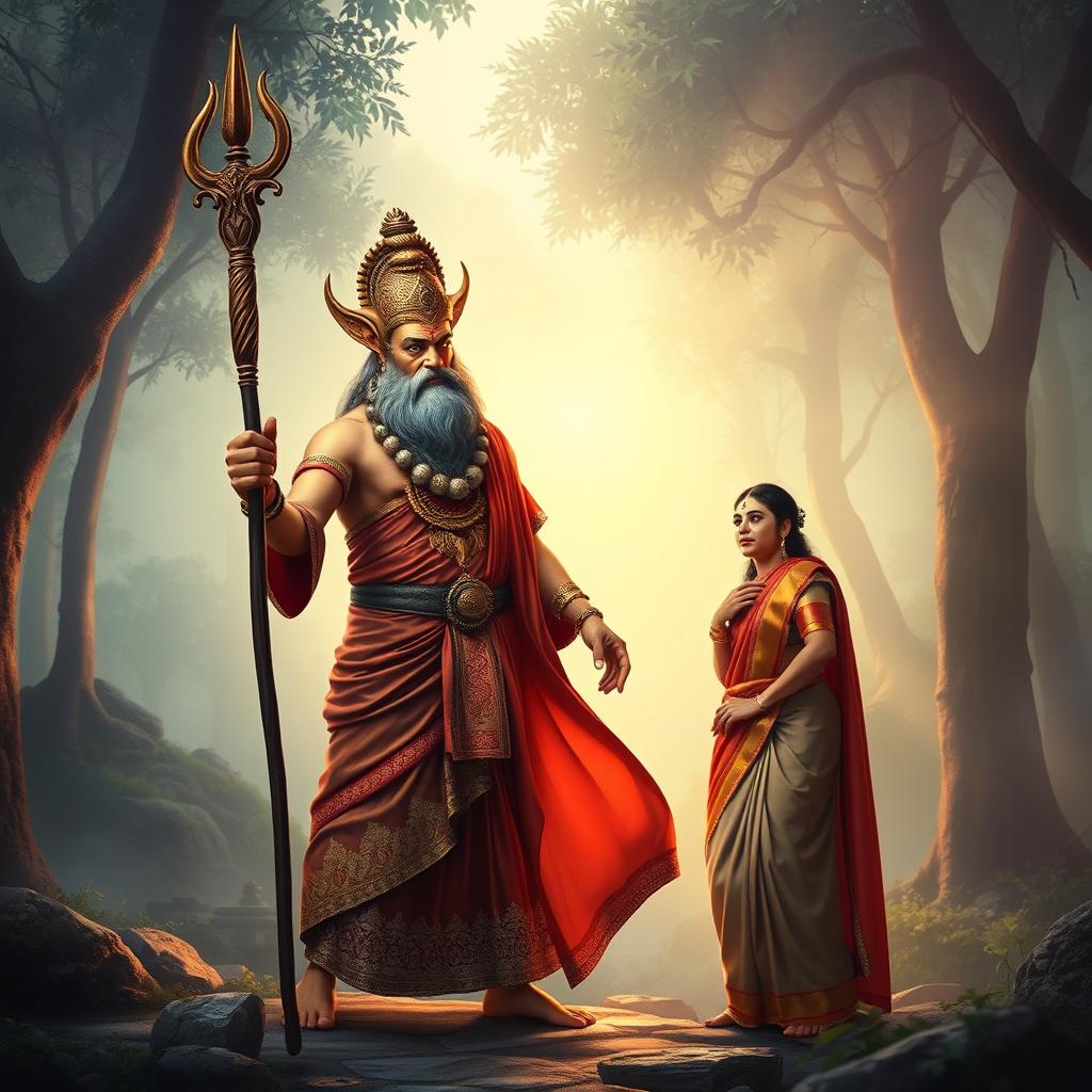 Ravana dressed as an ascetic sage, standing outside the Lakshman Rekha