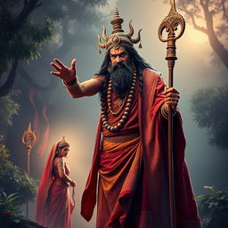 Ravana dressed as an ascetic sage, standing outside the Lakshman Rekha