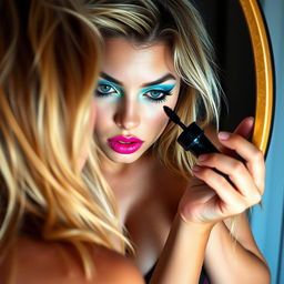 A close-up photographic image showcasing the mirror image of a sexy and curvy 18-year-old girl
