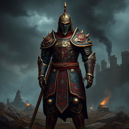 A detailed and ornate depiction of Old Valyrian army armor, showcasing intricate designs and patterns reminiscent of ancient civilizations