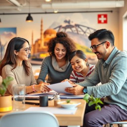 A picturesque scene showcasing a joyful family working together in a vibrant, innovative workspace that balances modernity and tradition