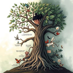 A powerful and emotive illustration of a tree representing a girl who has been a victim of gender-based violence