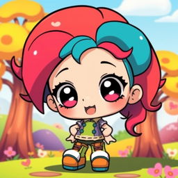A cute chibi version of a character featuring oversized head, small body, and big expressive eyes