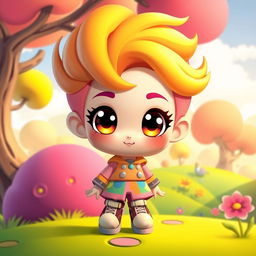 A cute chibi version of a character featuring oversized head, small body, and big expressive eyes