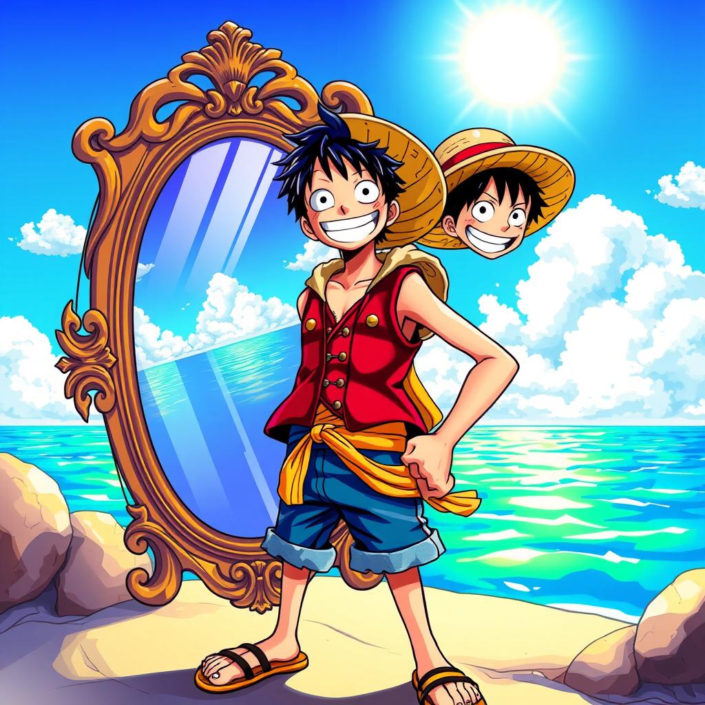 A stylized anime illustration of Monkey D