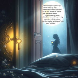 A romantic scene inspired by a poem, depicting a mystical night with soft, moonlit ambiance