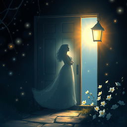 A romantic and tragic night scene illustrating a poetic moment of longing and love