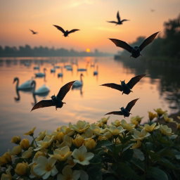A serene and peaceful twilight scene, capturing the essence of a tranquil moment at dusk
