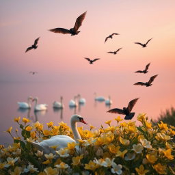 A serene and peaceful twilight scene, capturing the essence of a tranquil moment at dusk