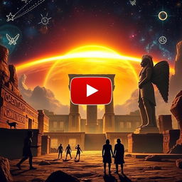 A captivating YouTube thumbnail depicting the enigmatic Anunnaki, featuring an otherworldly and vibrant background of Nibiru in the night sky, glowing stars, and cosmic phenomena
