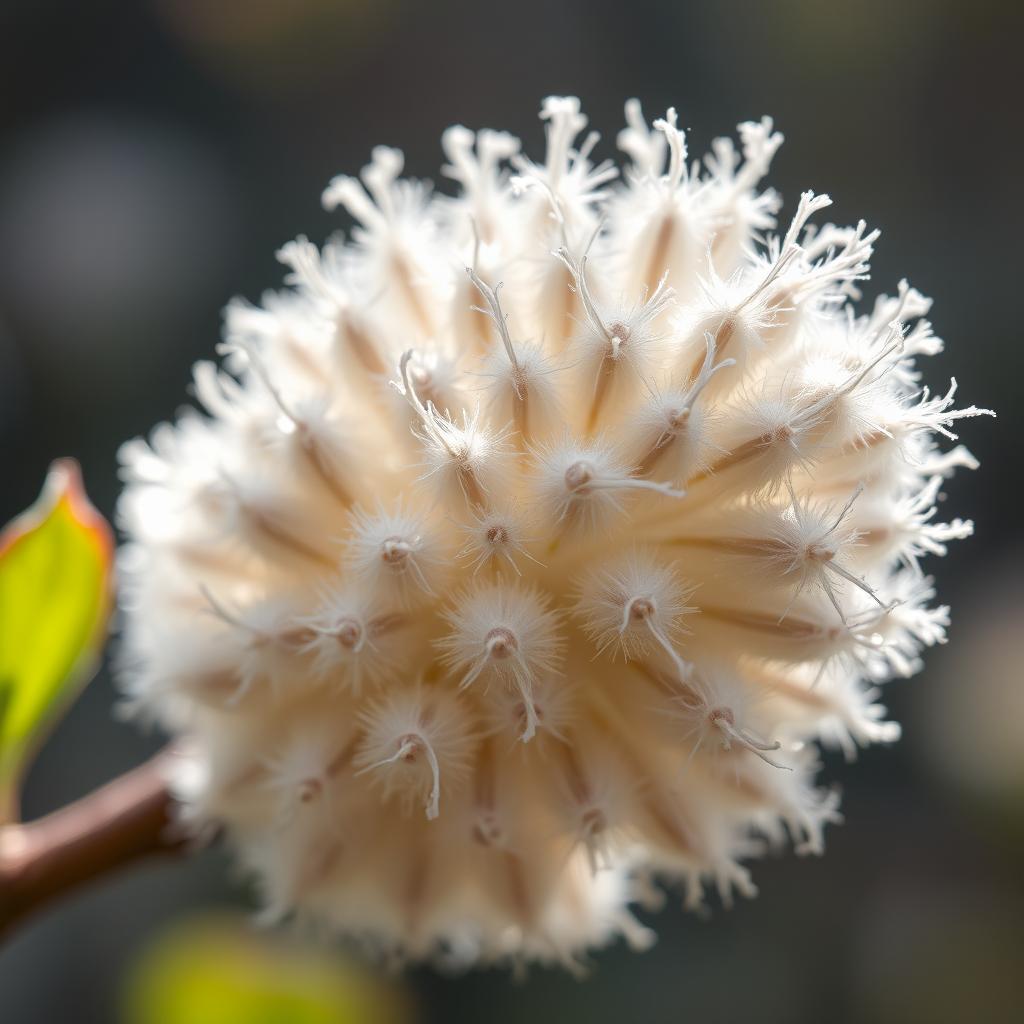 A highly detailed and vibrant close-up of a beautiful and healthy flower known as a "pussy willow," showcasing its soft, fluffy catkins