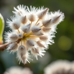 A highly detailed and vibrant close-up of a beautiful and healthy flower known as a "pussy willow," showcasing its soft, fluffy catkins