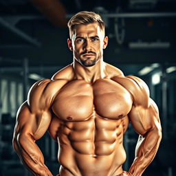 A striking portrait of a muscular man, showcasing well-defined muscles and an athletic physique