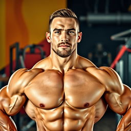 A striking portrait of a muscular man, showcasing well-defined muscles and an athletic physique