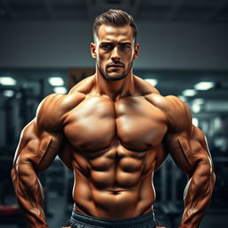 A striking portrait of a muscular man, showcasing well-defined muscles and an athletic physique