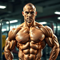 A striking portrait of a muscular man, showcasing well-defined muscles and an athletic physique