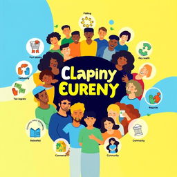 A vibrant and eye-catching poster design for an awareness campaign, featuring a diverse group of people from various backgrounds engaged in a community activity