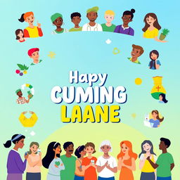 A vibrant and eye-catching poster design for an awareness campaign, featuring a diverse group of people from various backgrounds engaged in a community activity