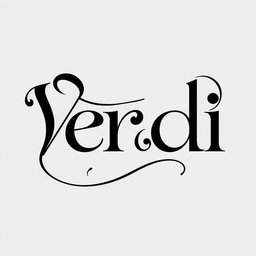 A beautifully styled graphic representation of the name 'Verdi', prominently displayed in bold black typography