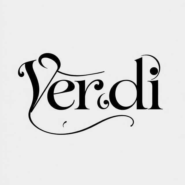 A beautifully styled graphic representation of the name 'Verdi', prominently displayed in bold black typography