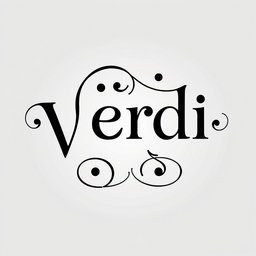 A beautifully styled graphic representation of the name 'Verdi', prominently displayed in bold black typography