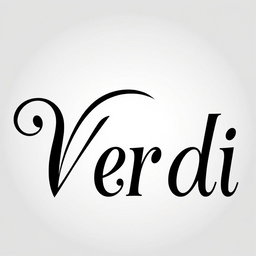 A beautifully styled graphic representation of the name 'Verdi', prominently displayed in bold black typography