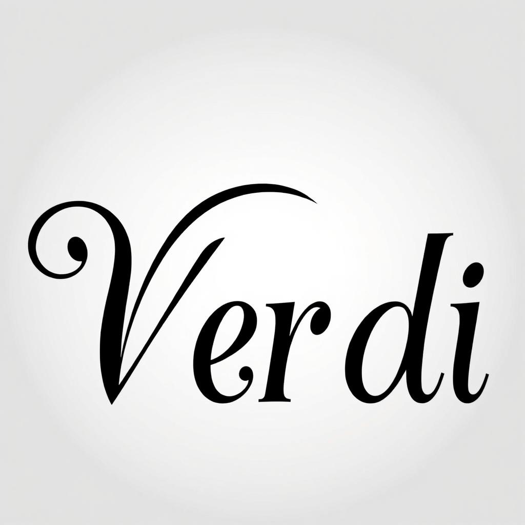 A beautifully styled graphic representation of the name 'Verdi', prominently displayed in bold black typography