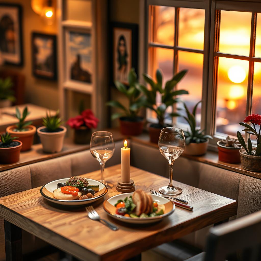 A beautifully designed miniature restaurant scene, showcasing a cozy and charming atmosphere