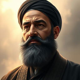A digital artwork depicting the upper body of Sayyed Hassan Nasrallah, showcasing his distinctive features and beard