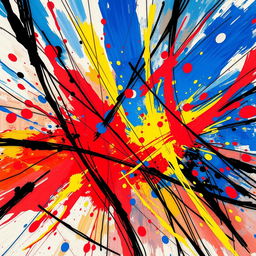 An abstract digital action painting, featuring vibrant splashes of color in a whirlwind of energy