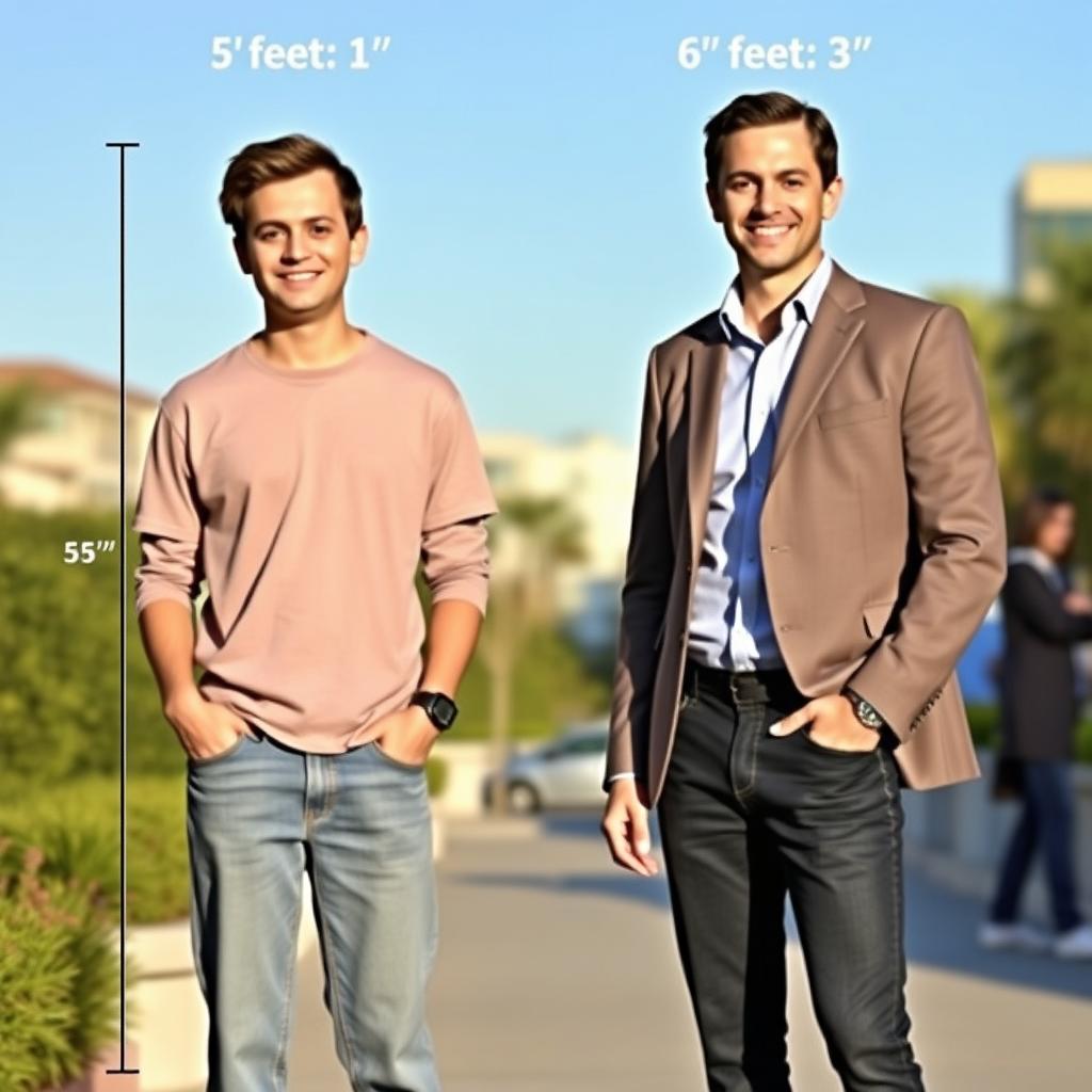 A visual comparison of two individuals standing straight side by side to highlight their height difference