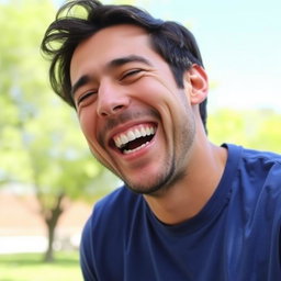 A joyful man laughing heartily, capturing the delight in his expression