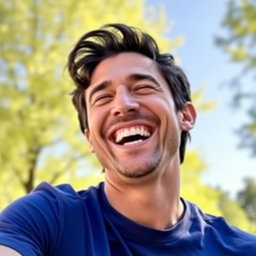 A joyful man laughing heartily, capturing the delight in his expression