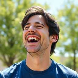 A joyful man laughing heartily, capturing the delight in his expression