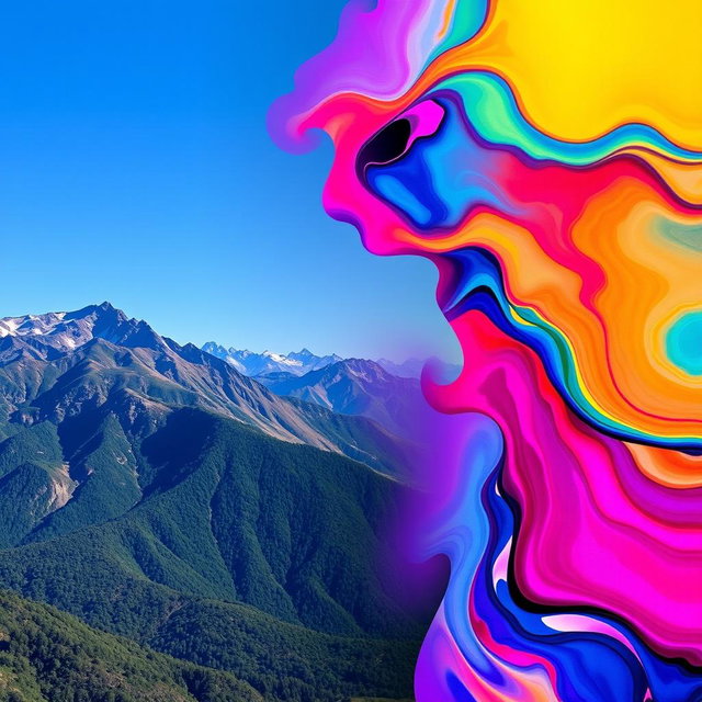 A vibrant graphic collage featuring two distinct images blended seamlessly