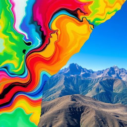 A vibrant graphic collage featuring two distinct images blended seamlessly