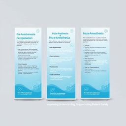 A professional banner design for Anesthesia Care, showcasing clear and concise information about complications in Pre-Anesthesia, Intra-Anesthesia, and Post-Anesthesia stages